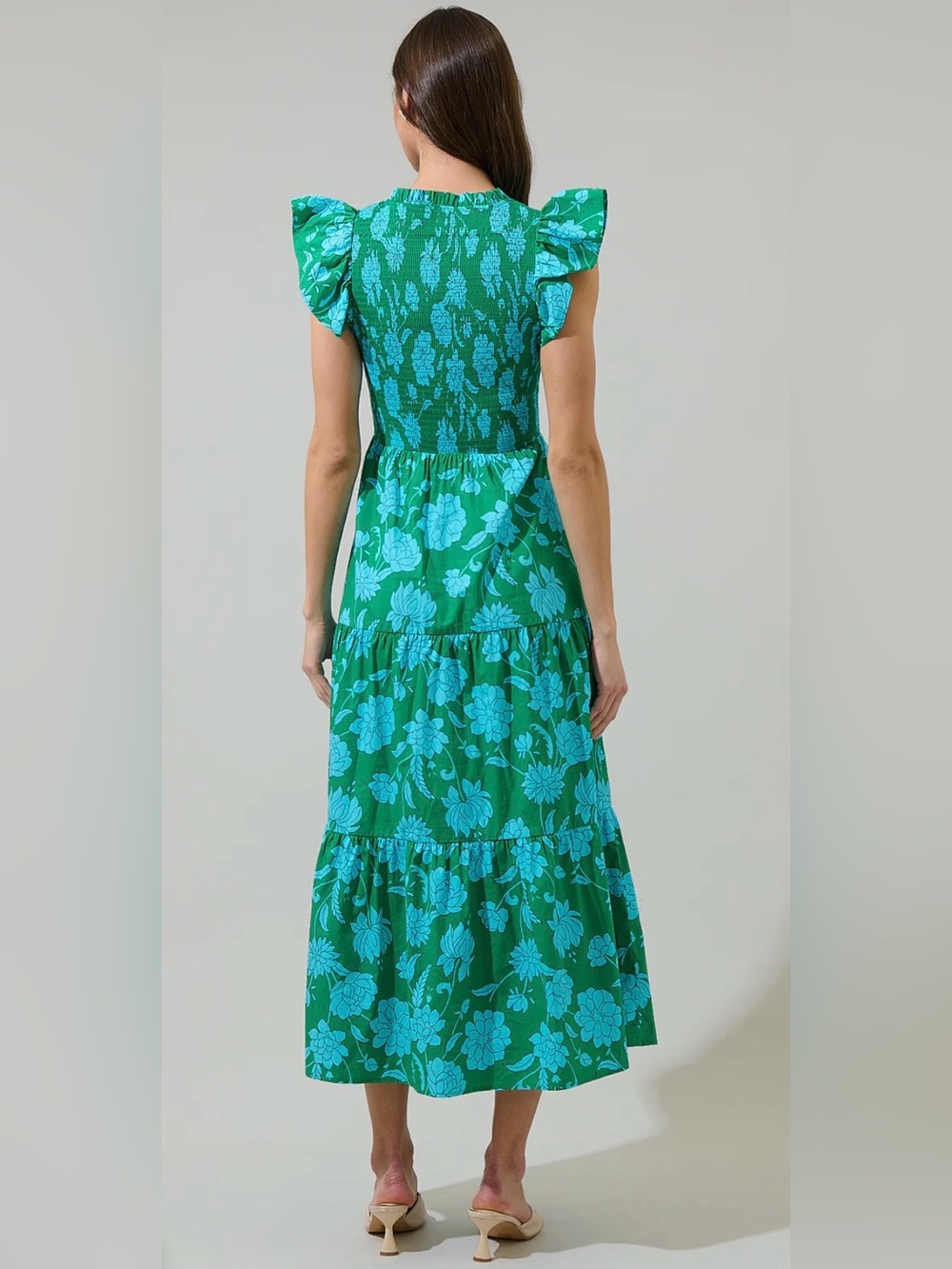 Sugarlips Waterlilly Floral Sunfire Smocked Bodice Tiered Midi Dress 2X - Picture 2 of 13